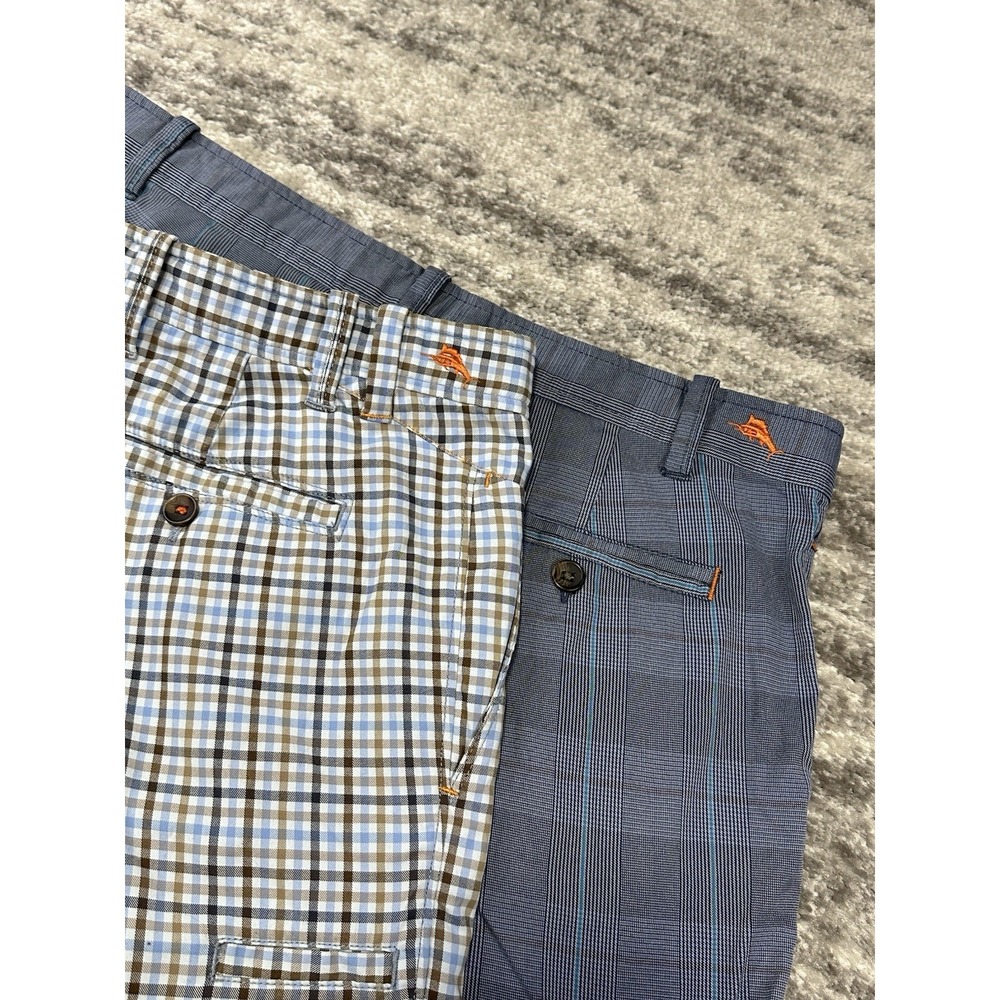 Lot of 2 Tommy Bahama Shorts Mens 32 Gray Blue Chino Flat Front Stretch Casual‎